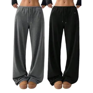 Women'sSolidDrawstringWaistFleeceLongSweatpantsLooseCasualComfyElasticPantsforDailyWearGoingOutBottomsLadiesFallWinterTrousersBaggyPantsCasualFashionChicTrousersWomenswearBasicBlackMinimalist-Style