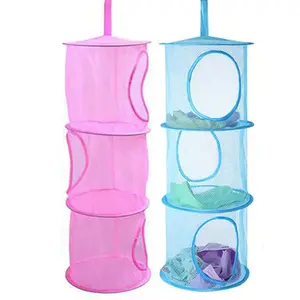 Space-Saving Hanging Storage Basket Set: No-Drill Multi-Layer Organizer, Foldable Mesh Bins for Closet Bathroom Dorm, Ventilated Visible Bags for Toys Clothes, Wall Mount Cylinder Organizer, Home Organization Solutions