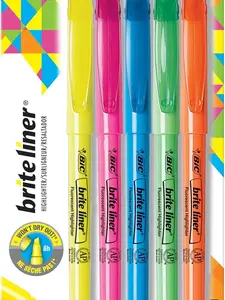 Brite Liner Highlighters, Chisel Tip, 5-Count Pack of Highlighters Assorted Colors, Ideal Highlighter Set for Organizing and Coloring