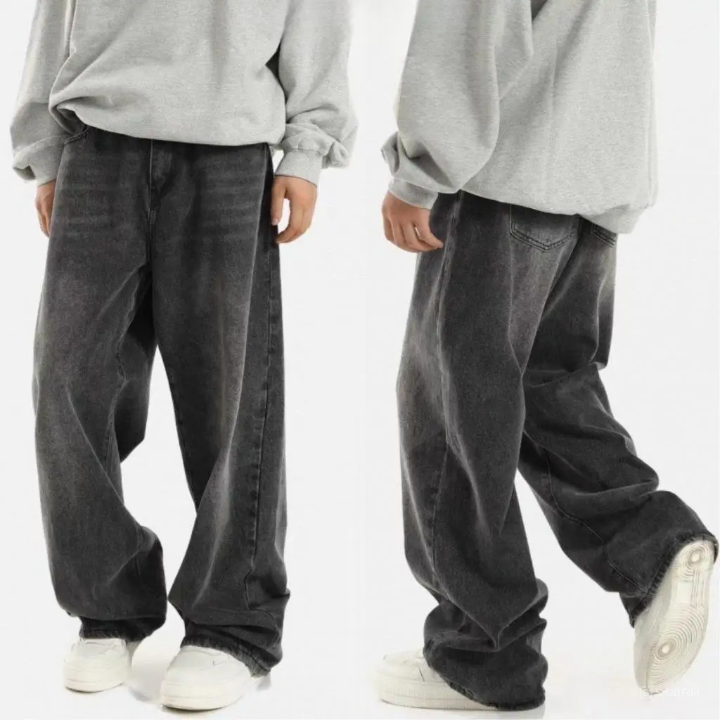 HOT Unisex Baggy Jeans – Washed Black & Grey Denim, Comfortable Wide-Leg Fit, Casual Streetwear