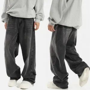 HOT Unisex Baggy Jeans – Washed Black & Grey Denim, Comfortable Wide-Leg Fit, Casual Streetwear