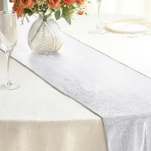 Polyester Table Runner 12"x108" Silver with Shimmer Sequin Dots Design - Wrinkle-Free Finish