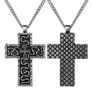 OIDEA Men's Gothic Cross Pendant Necklace - Cross Motif, 3D Printed Design with Secret Compartment, Chain & Link, Halloween Aesthetic Fashion Costume Jewelry for Cosplay