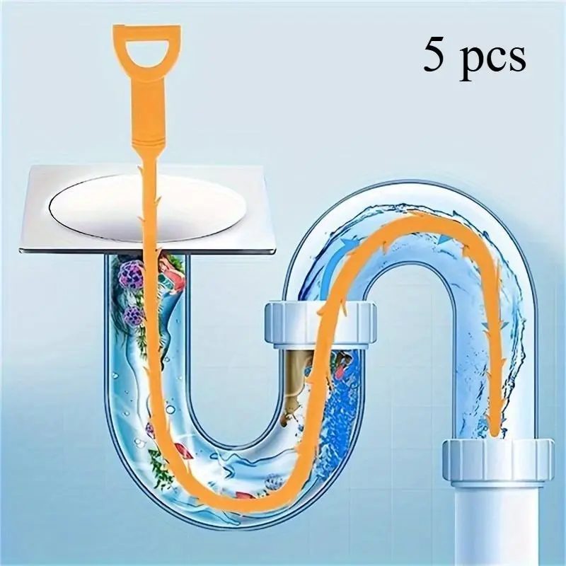 5pcs Powerful 19.6 Inch Drain Clog Remover Pipe Tool - Sink Unclogger - Easily Unclog Your Shower, Kitchen Sink, and Bath Tub - Instantly Clear Blockages and Save Time and Money