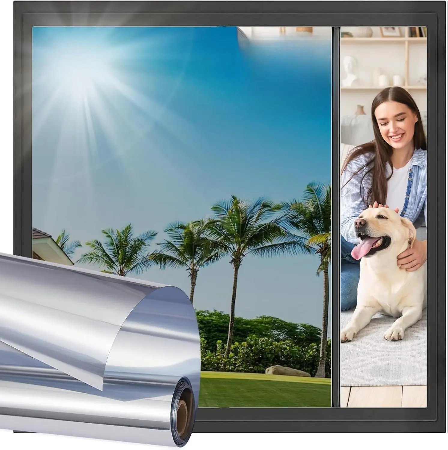 Silver UV Window Tint for Home Office, Static Cling Film, 17.5 x 78.7 in, Not Reflective, Blocking Sun & Heat, Static Cling for Privacy, Modern