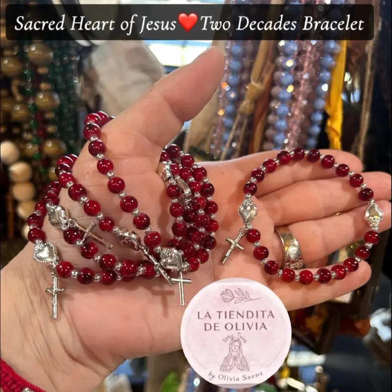 Sacred Heart Fashionable Bracelet, 2-Decade Cable Chain Jewelry Accessory, Faith Wear Jewelry Heart Bracelet Set