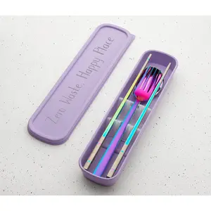 Zero Waste,Happy Place Travel Flatware Set: Rainbow Metallic/ Lilac