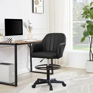 Vecelo Ergonomic Office Chair Makeup Chair With Armrests And Footrest Platform, Adjustable Height, Black White Brown Office Chair