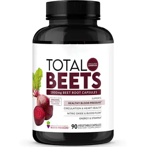 Total Beets 1800mg Organic Beetroot Powder Capsules with Grape Seed Extract & B Vitamins| 3-in-1 Heart Health & Blood Pressure Support| 90 Count Vegan Veggie Caps