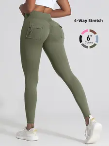 Women's High Waist Sporty Leggings with Pockets, Elasticity Fit Tight Yoga Pants, Women's Fitness Clothing for Exercise & Workout, Athleisure Fitness Leggings
