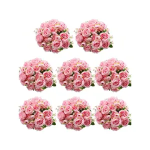 8 Bundles 40 Heads Artificial Peonies Silk Flowers Pink Fake Peony Bouquet Faux Peonies Flowers Bulk For Decoration Vase Florals Arrangements Wedding Home Party Table Centerpiece
