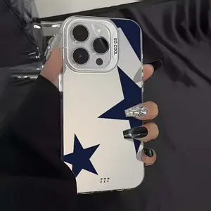 Silver Blue Star Shockproof Full Coverage Phone Case, Suitable for iPhone 17 Air/16 Plus/15 Pro Max/14 Pro/13/12/11 and Other Mobile Phone Cases/As a Birthday/Holiday Gift for Family and Friends/Protector, CY133