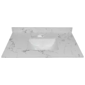 Montary 37inch bathroom vanity top stone carrara white new style tops with rectangle undermount ceramic sink and single faucet hole