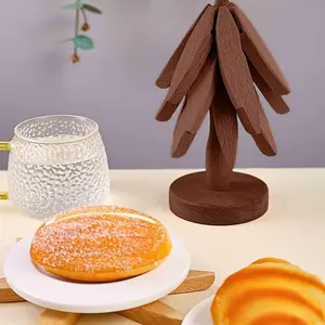 Natural Tree Trivet Set - 4 Wooden Trivets & 1Stand - Heat Resistant Foldable Design Durable & High - Tree Shape Trivets for HotDishes - Multi-functional Use - Special Texture- Interesting Gift for Christmas