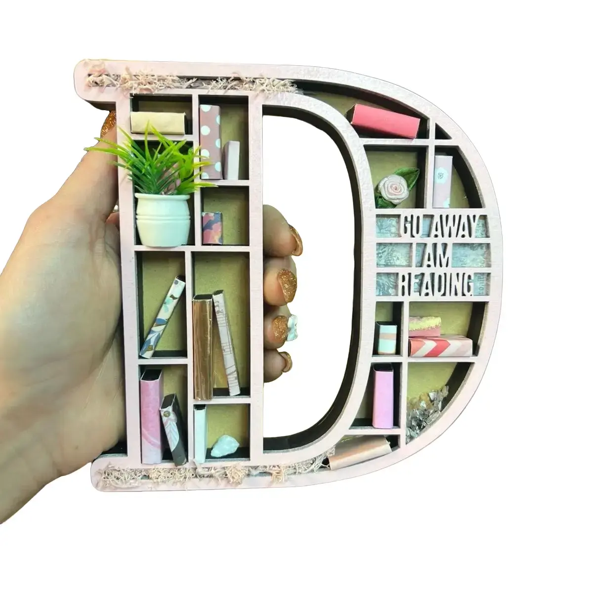 Handmade Wooden Miniature Alphabet Bookshelf - 5.5"-6" Tall, Customizable, Unique Design, Personalized Storage Options