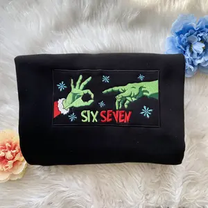 Six Seven Grinchh Embroidered Sweatshirt, Hoodie, T-Shirt, Family Matching Shirt, Magic Kingdom Tee, Huntrix Sweatshirt, Embroidered Trending