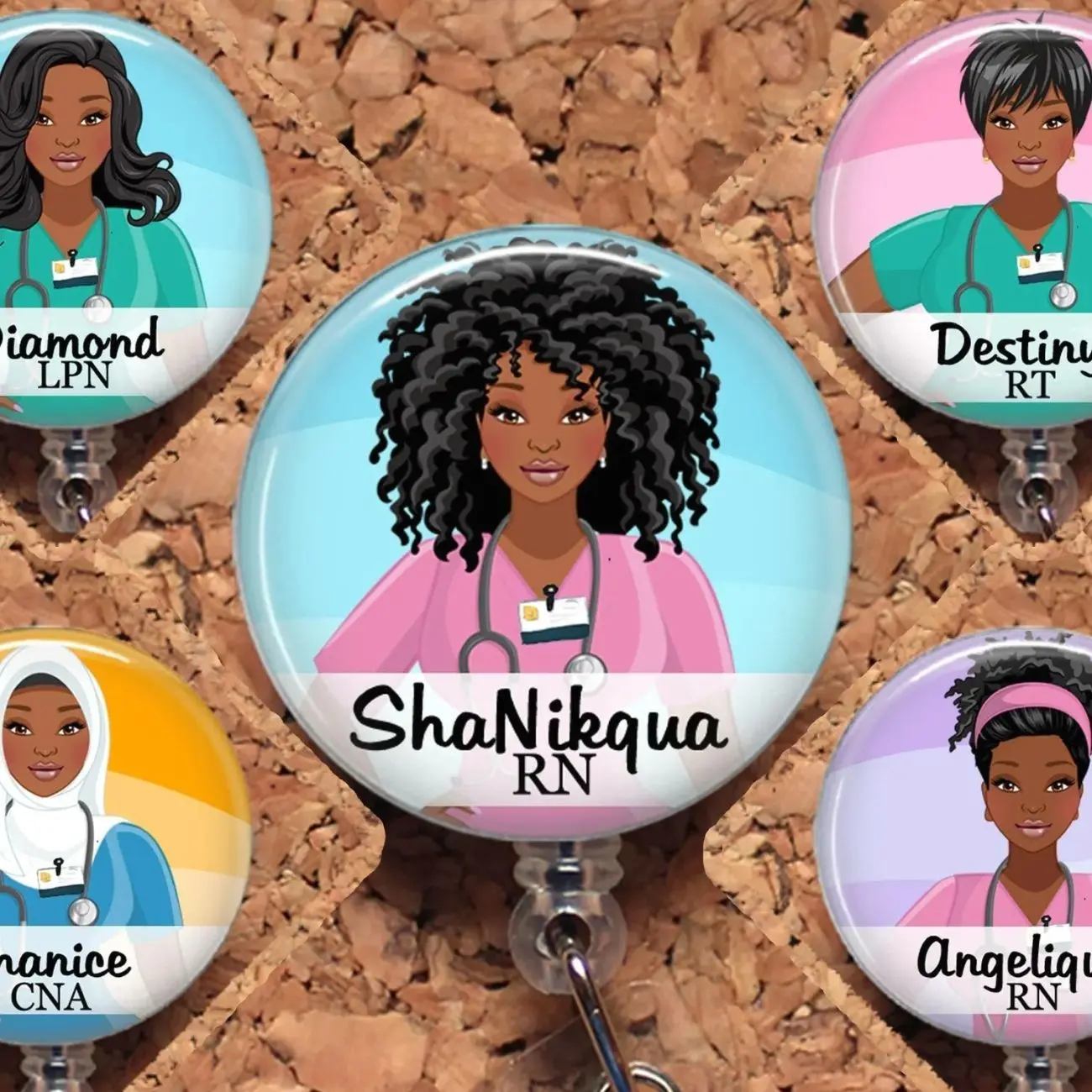 Black Nurse Badge Reel, Personalized Retractable ID Holder, African American Custom Lanyard