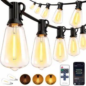 Outdoor String Led Patio Lights - 200Ft 60M Outside Waterproof Light with Remote Dimmable ST38 Shatterproof Bulb Hanging Outdoor Electric Lighting for Backyard Yard Gazebo Porch Party