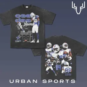 CEEDEE LAMB 2.4 Football Retro Graphic Tee, Urban Sports Streetwear Shirt, Vintage Style Fan T-Shirt, Championship Inspired Oversized Washed Tee, Unisex Casual Sports Graphic Top for Men Women Fans