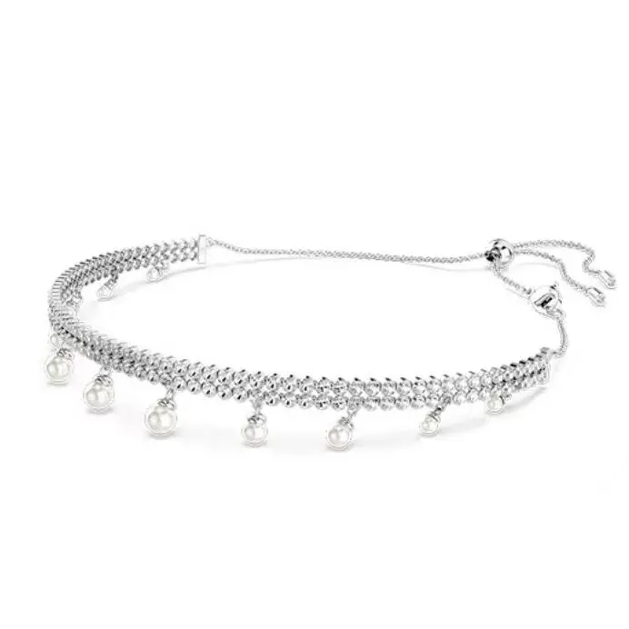 Double sided diamond pearl necklace