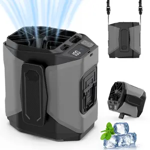 Waist-mounted mini fan with high-speed digital display, turbo neck fan, USB portable power bank, and lighting three-in-one