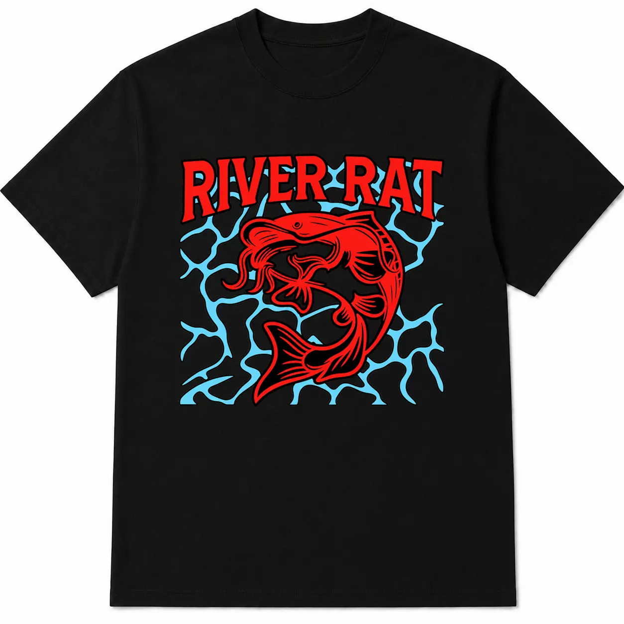 100% Cotton River Fishing Graphic T-Shirt, Bold Red Catfish Art Tee, Outdoor Fishing Streetwear Shirt, Unisex Angler Casual Top for Fishing Trips & Everyday Wear sohochic