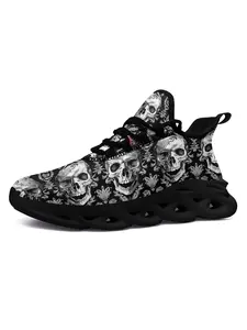 Men's Comfortable Gothic Mechanical Skull Sneakers - Breathable Lightweight Casual Walking & Gym Shoes, Trendy Walking Sneaker