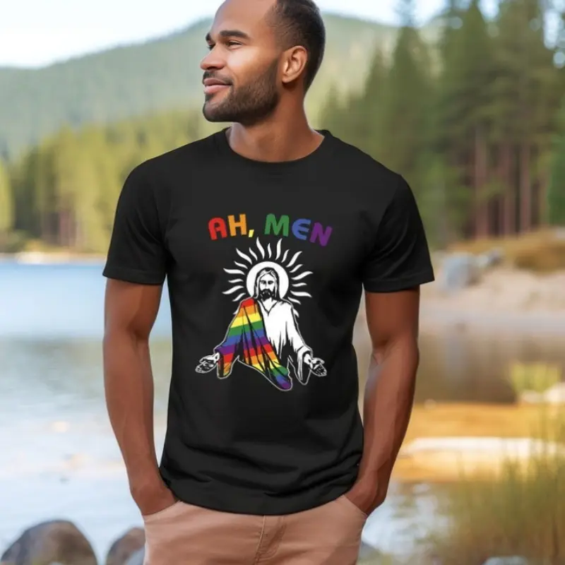 Ah Men Rainbow Shirt, Gay Jesus Tshirt, Christian Lgbt Pride, LGBT Support Shirt, LGBT Pride Month, Lgbt Christian Shir, Lgbt Jesus Shirt