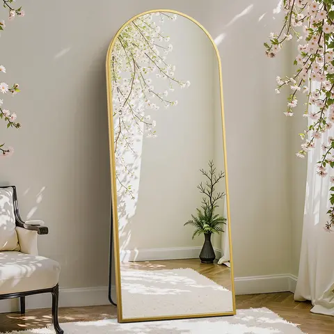 【Deal】SweetFurniture Gold-Arched Full-Length Mirror - Decorative Floor Mirror for Home Decor & Clothing Shop, Upgraded Nano Glass, Multi-Mount (Standing, Hanging, Leaning Wall)