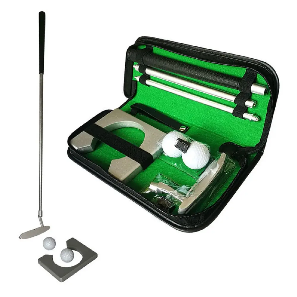 Portable Compact Golf Putting Trainer Kit with Storage Case - Mini Putters, Balls Included, Indoor Practice Equipment for Beginners, Grip Training Aid, Vokey Wedges, Steel Shaft Clubs