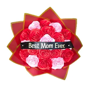 Eternal Rose's Handmade Bouquet - Red & Pink Rose Arrangement with 'Best Mom Ever' Sign for Mother's Day Gift
