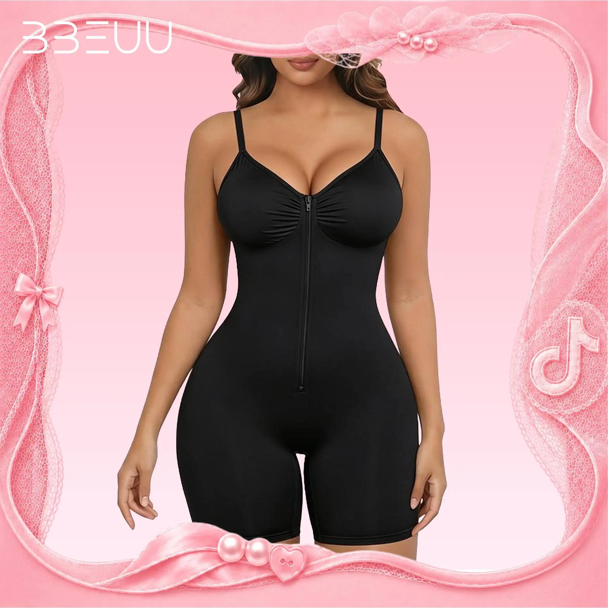 BBEUU New Women's Seamless Bodysuit – Lift Bust, Tummy & Hip Shaper, Open Crotch + Front Zipper for Easy Wear & Toilet Access, Adjustable Straps, Breathable All-Day Comfort Shapewear