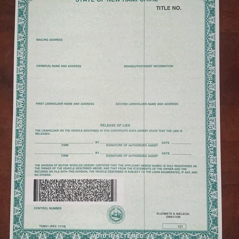 Vehicle Title Paper Vehicle Title Paper