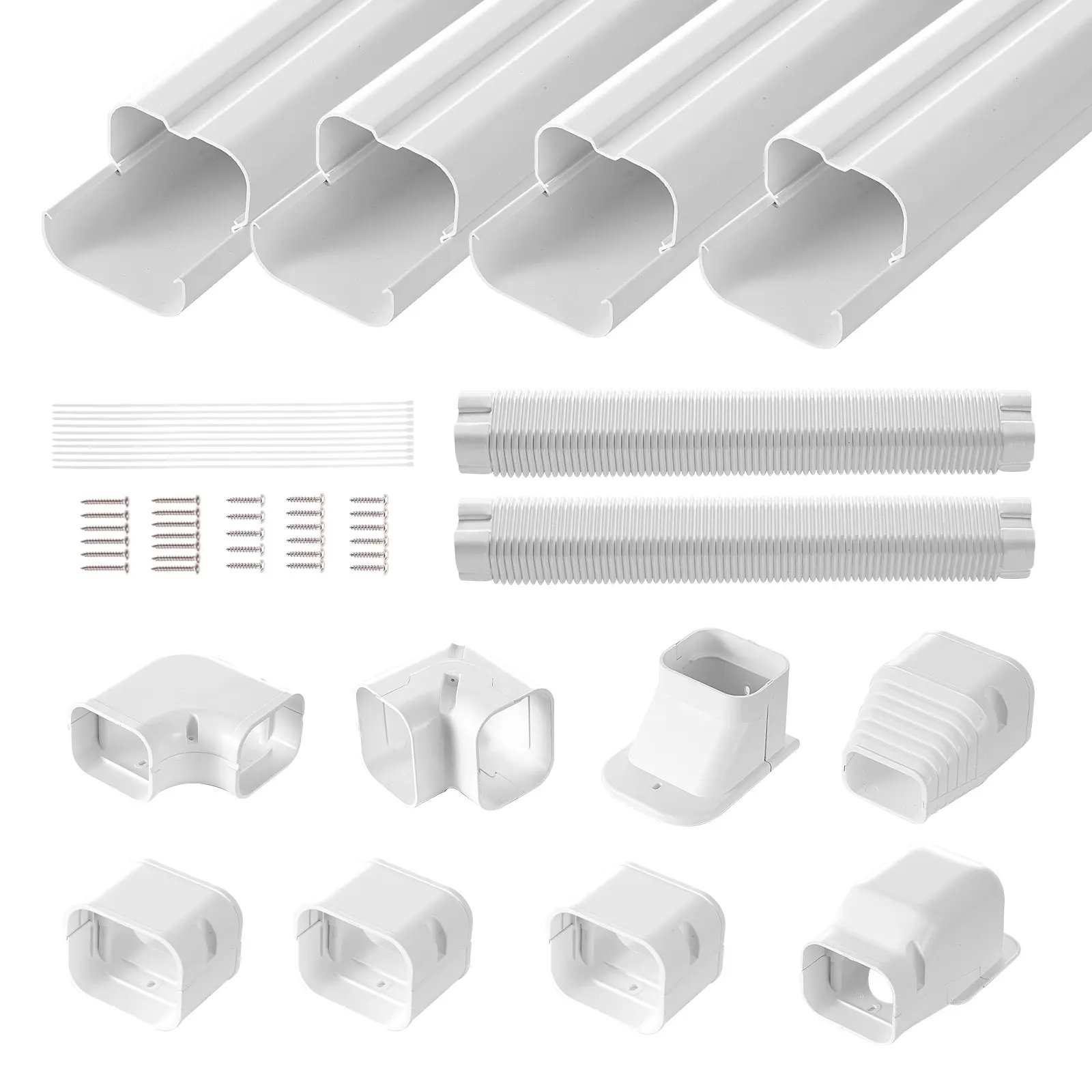 【DealsForYouDays】VEVOR Mini Split Line Set Cover (1 Set), 3-in W 17.6Ft L PVC Decorative Pipe Cover for AC & Heat Pumps, All Seasons Optimal Wire Group Protection Solution, 4 Straight Ducts, Full Components, Easy Install, Paintable, White, Default, Snap-I