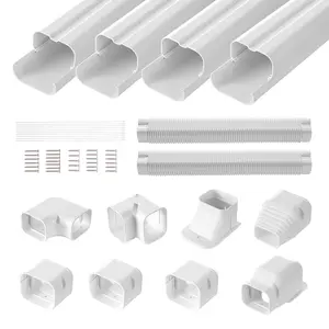 VEVOR Mini Split Line Set Cover 3-inch W 17.6Ft L,  PVC Decorative Pipe Line Cover For Air Conditioner with 4 Straight Ducts & Full Components Easy to Install, Paintable for Heat Pumps, White