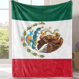 Mexican Flag Throw Blanket, Mexico Eagle Cactus National Flag Flannel Blanket, Patriotic Latino Home Decor Gift