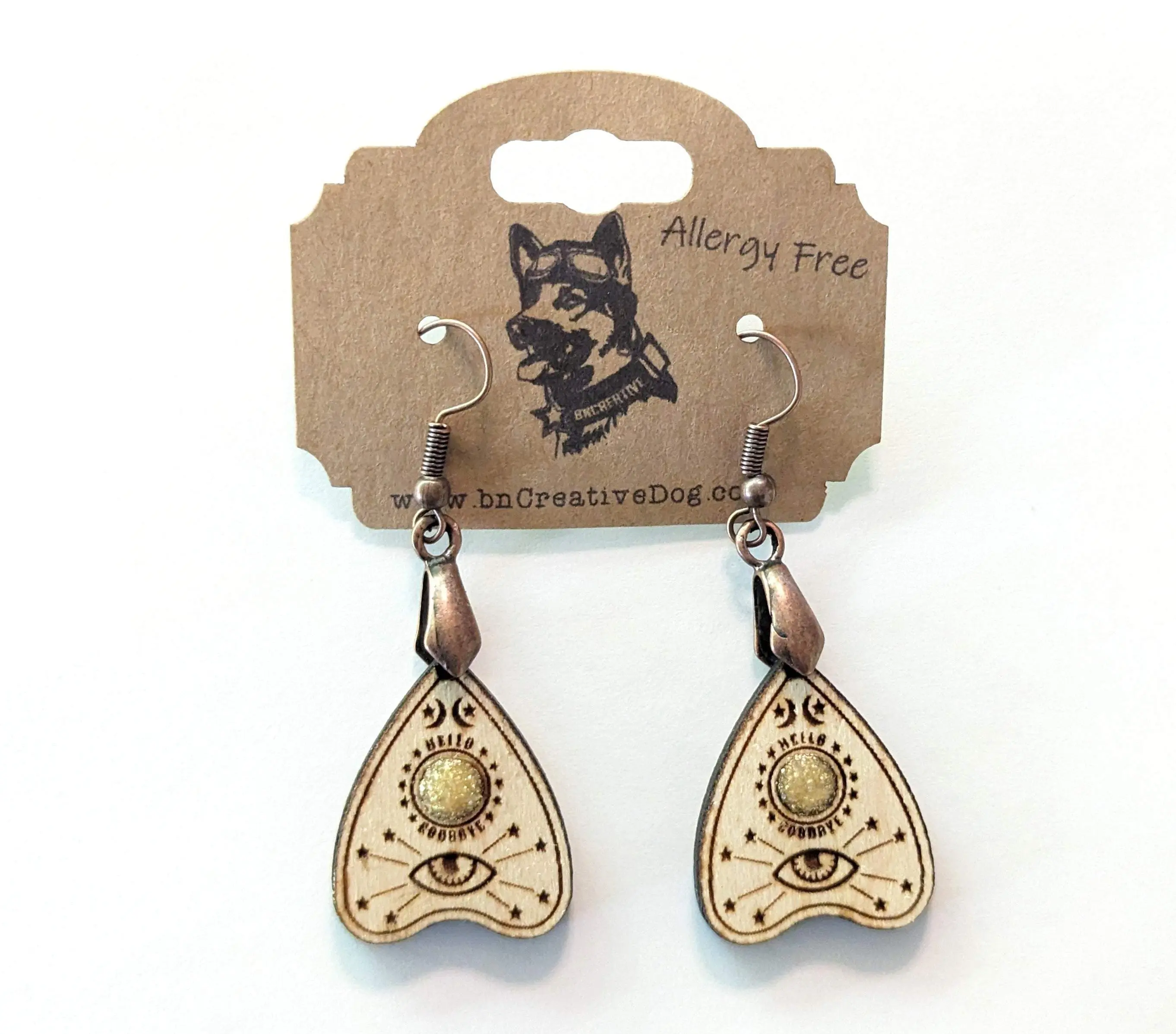 Ouija Planchette Earrings - Wood and Resin