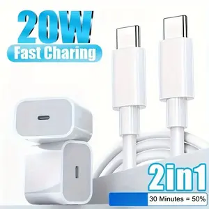 Fast Charging Charger & USB-C to USB-C/Type-C-C Cable for iPhone 17/16/15 (Pro/Max), Samsung, and Android