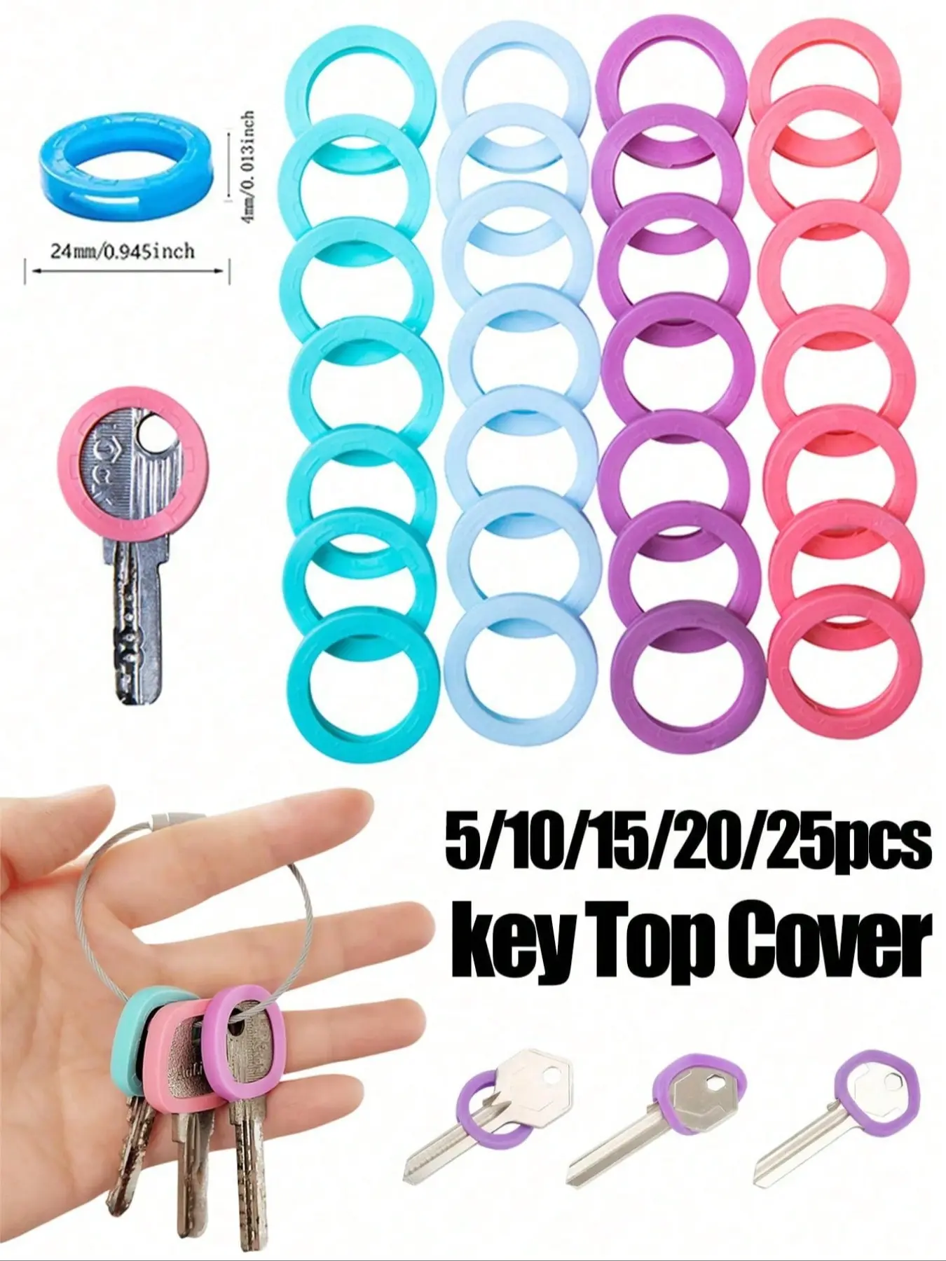Silicone Elastic Keycap Set, Flexible Key Cover, Key Identifier Tag, Easy Recognition Door Key Ring, Protection Keychain, Keychain Covers, Key Protector, Keychain Accessories, Keychain Tags, Keyrings for Keys, Keyring (random Color)