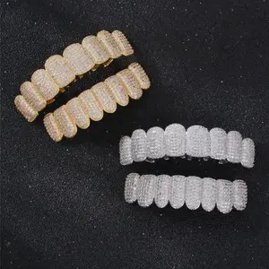 Hip Hop Braces Gold Braces Halloween Street Rap 8-Tooth Full Diamond Zircon Gold Plated Braces