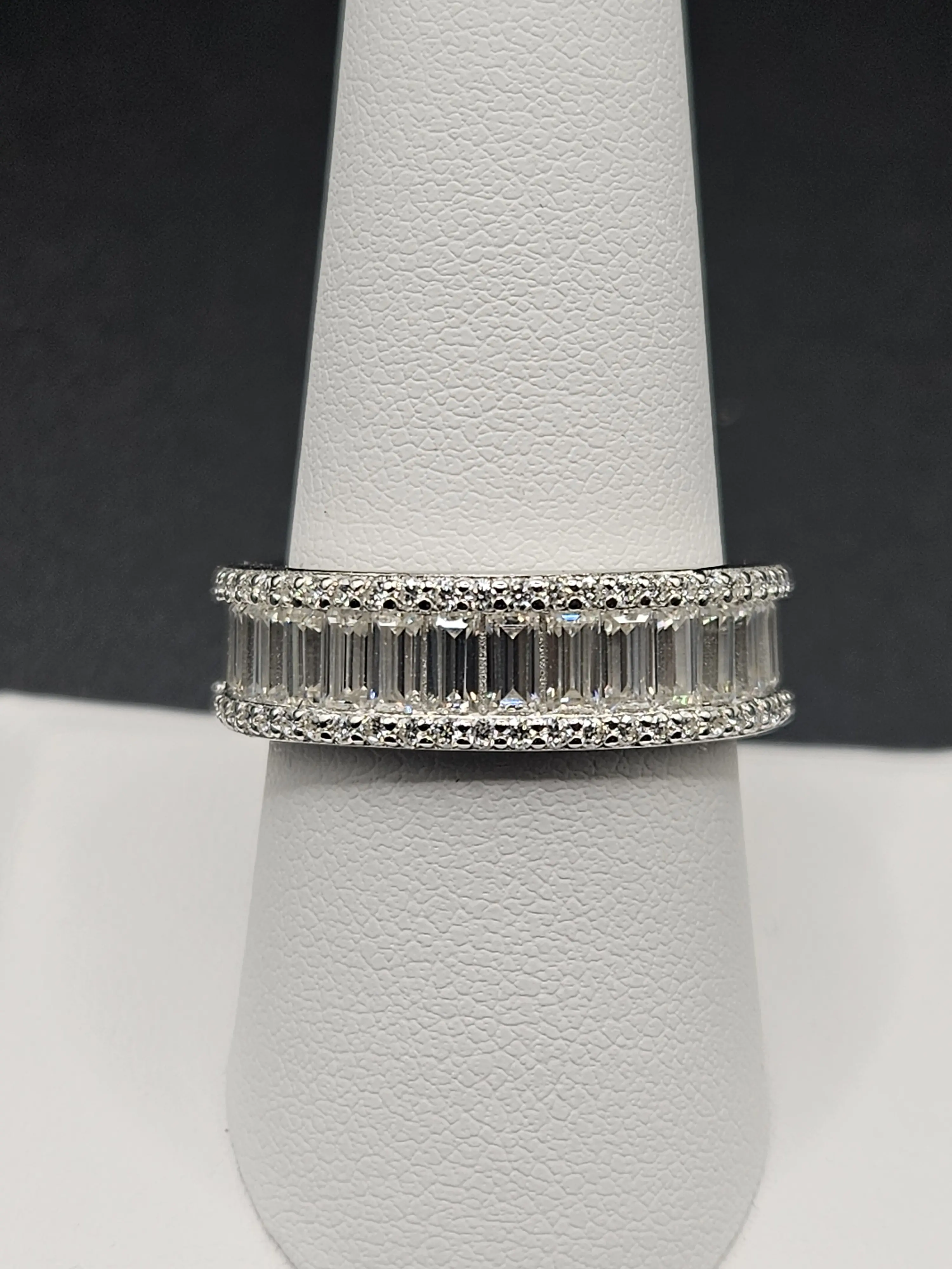 925 Sterling Silver 4CTW Baguette Moissanite Eternity Ring Sz 9