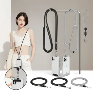2 Pack Adjustable Cell Phone Lanyard Crossbody Neck Strap & 2 Pack Phone Wrist Strap with 2 Pcs Tether Tabs Compatible for iPhone Android Smartphones-Black Grey