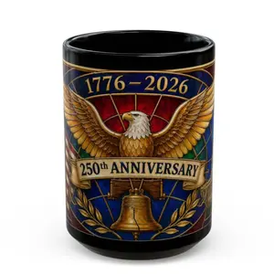 [SALE UP TO 50%] 250th Anniversary Mug, Patriotic Eagle Coffee Mug, 1776 2026 America Birthday Cup, Black Ceramic USA Gift for Dad, Veteran Mug