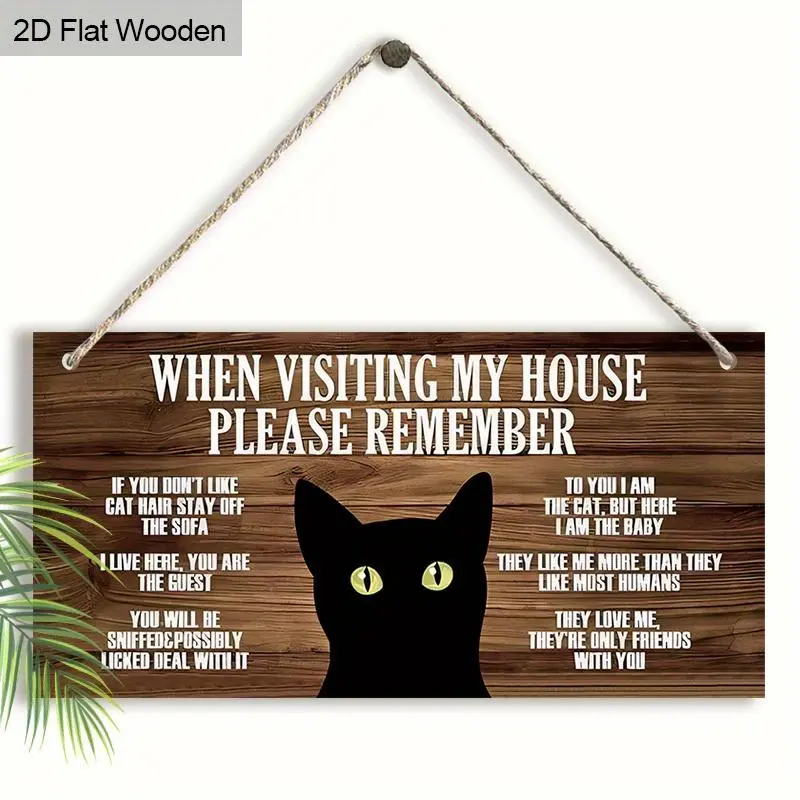 Black Cat Pattern Wooden Hanging Sign, Decor Signs, Signage, Welcome Sign, Yard Sign, Wall Hanging Decor for Home Living Room Bedroom Garden, Indoor Home Decoration, Home Decor, Hangable, Home Decor Gifts, Aesthetic Room Decoration