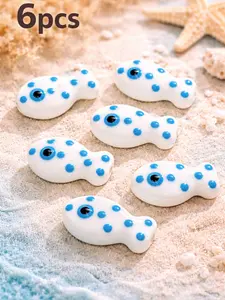 6pcs Blue Spotted Fish Ceramic Beads White Body Black Eye Cute Ocean Animal Charms Hand Painted Unique Design DIY Jewelry Making Bracelet Necklace Accessories Beaded Jewelry Supplies Handmade Aesthetic Fashion Craft Materials for Trend