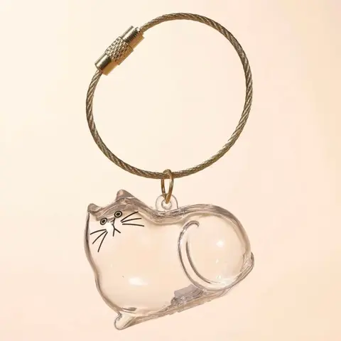 Clear Cat Fur Keepsake Charm - Portable Memorial Keychain for Pet Lovers, Customizable Cat Hair Jewelry Gift