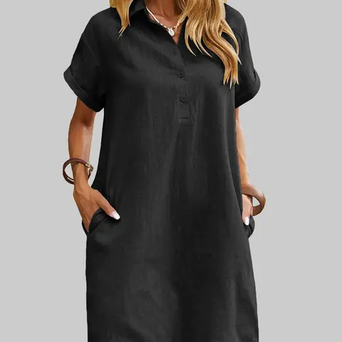 Zeagoo Live Women's Cotton Shirt Dress Summer Casual Short Sleeve Button Down Beach Cover Up Shirts with Pockets