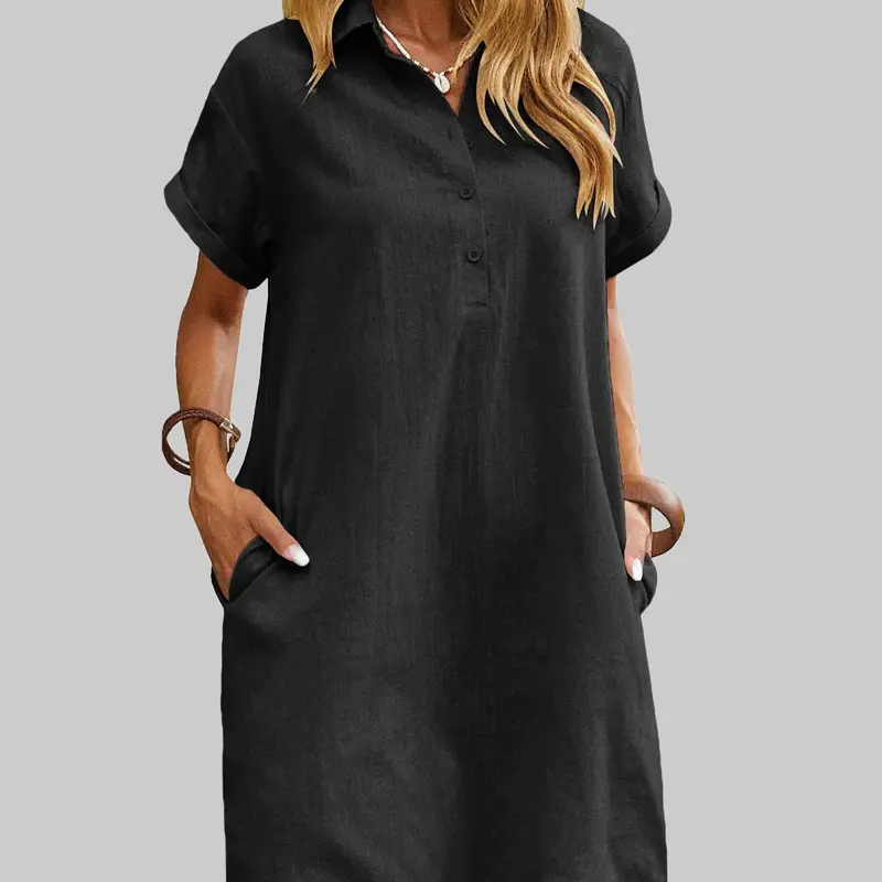 Zeagoo Live Women's Cotton Shirt Dress Summer Casual Short Sleeve Button Down Beach Cover Up Shirts with Pockets,sohochic