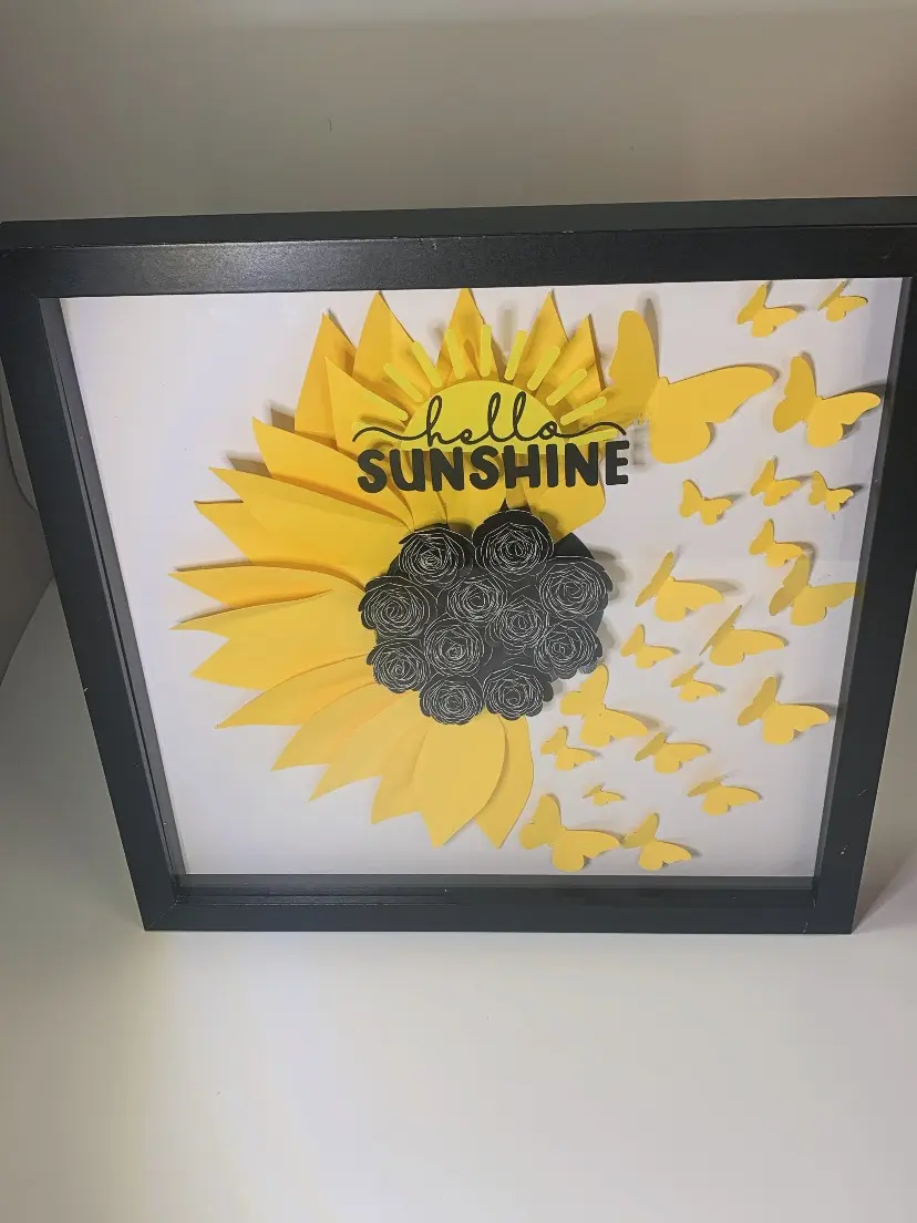 Hello Sunshine Framed Nature Art Print - Artistic Yellow Sunflower, Butterfly Decoration for Home, Room Wall Decor