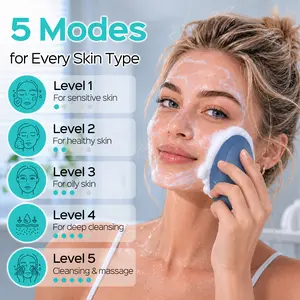 COSLUS FBS01 Silicone Facial Cleansing Brush - Body-Safe Silicone Bristles Facial Care Tool, Acne Extraction & Clogged Pores Solution Device, 5 Modes, Waterproof Rechargeable, Gentle Exfoliating, Portable with Hanging Loop for Men & Women